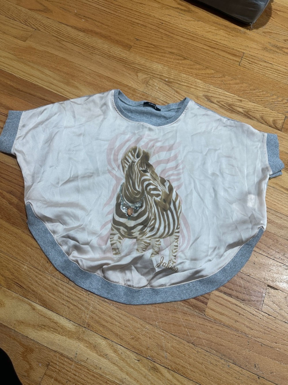 MONA LISA Cream Zebra Graphic Short-Sleeve Top with Gray Trim